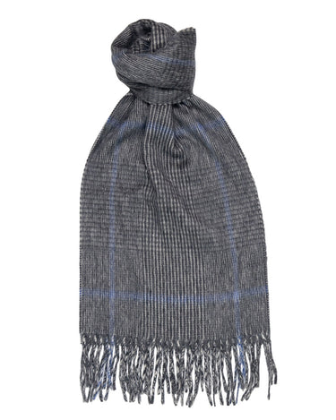 Joshua Ellis Classic Prince of Wales Brushed Lambswool Angora Blend Scarf Green x White x Blue